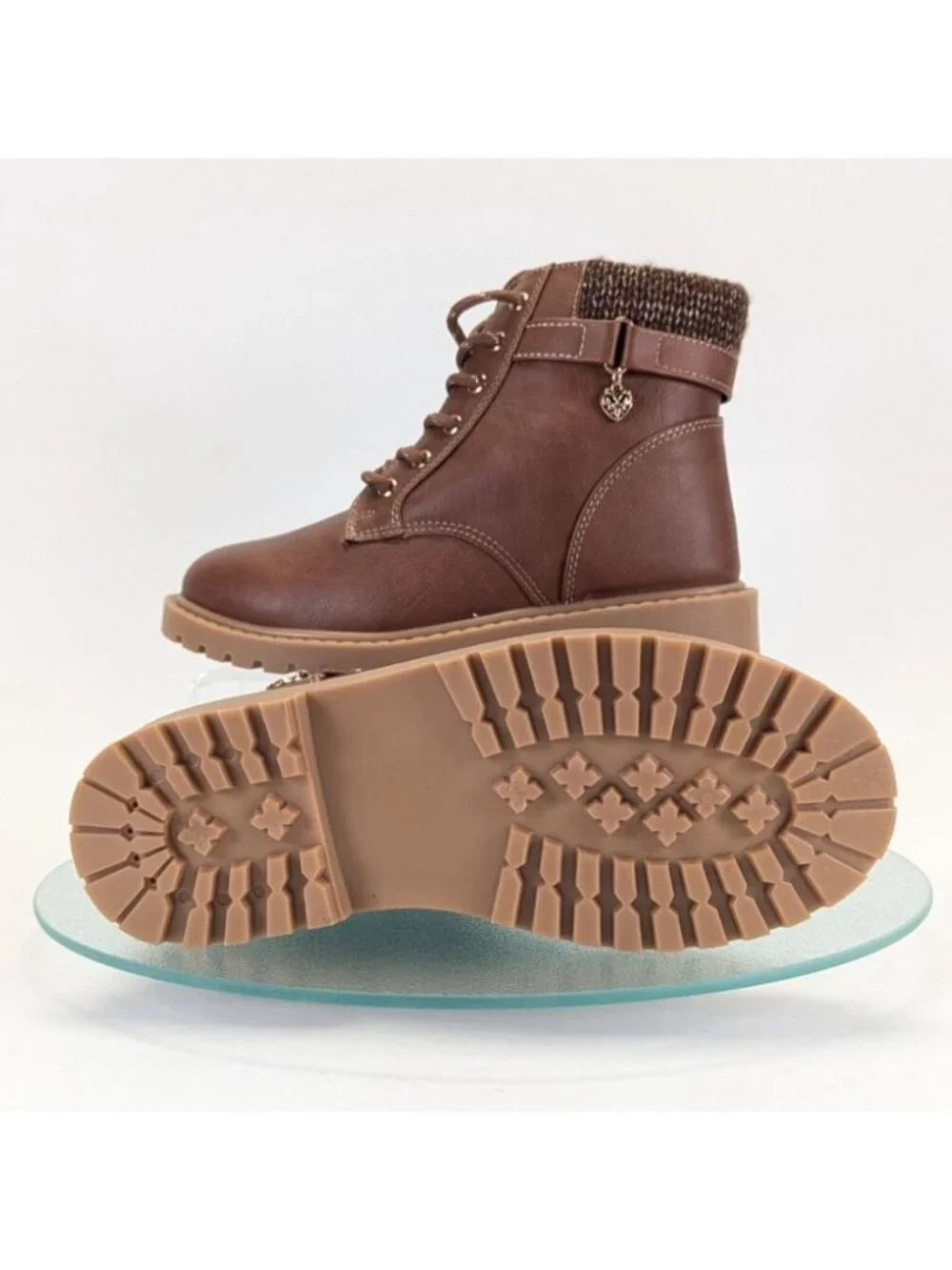 Jellypop Ariadne 2 Girls 3M Boots Cognac Faux Leather Knit Cuff Lug Sole